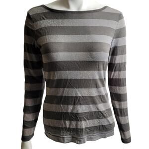 The Limited Women’s M Gray Metallic Stripe Long Sleeve Holiday 2006 Shimmer Top